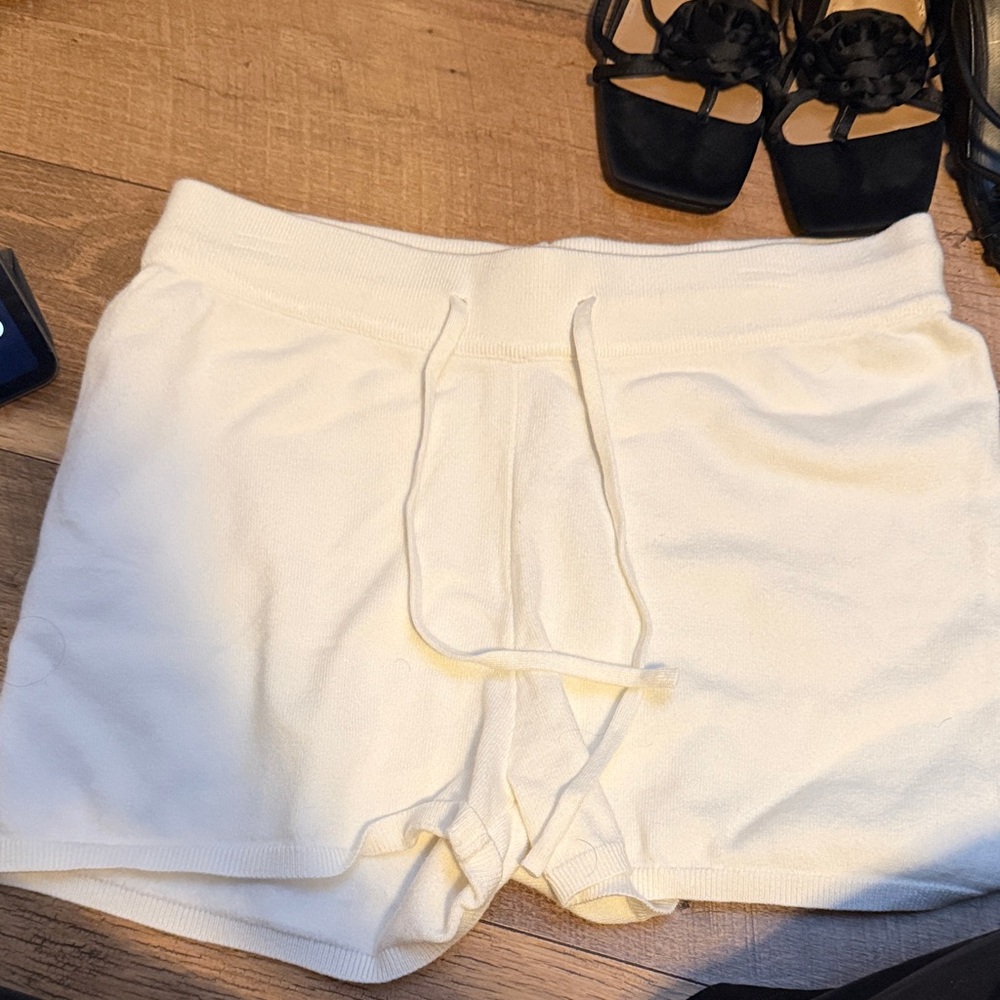 Cream Knit Drawstring Shorts